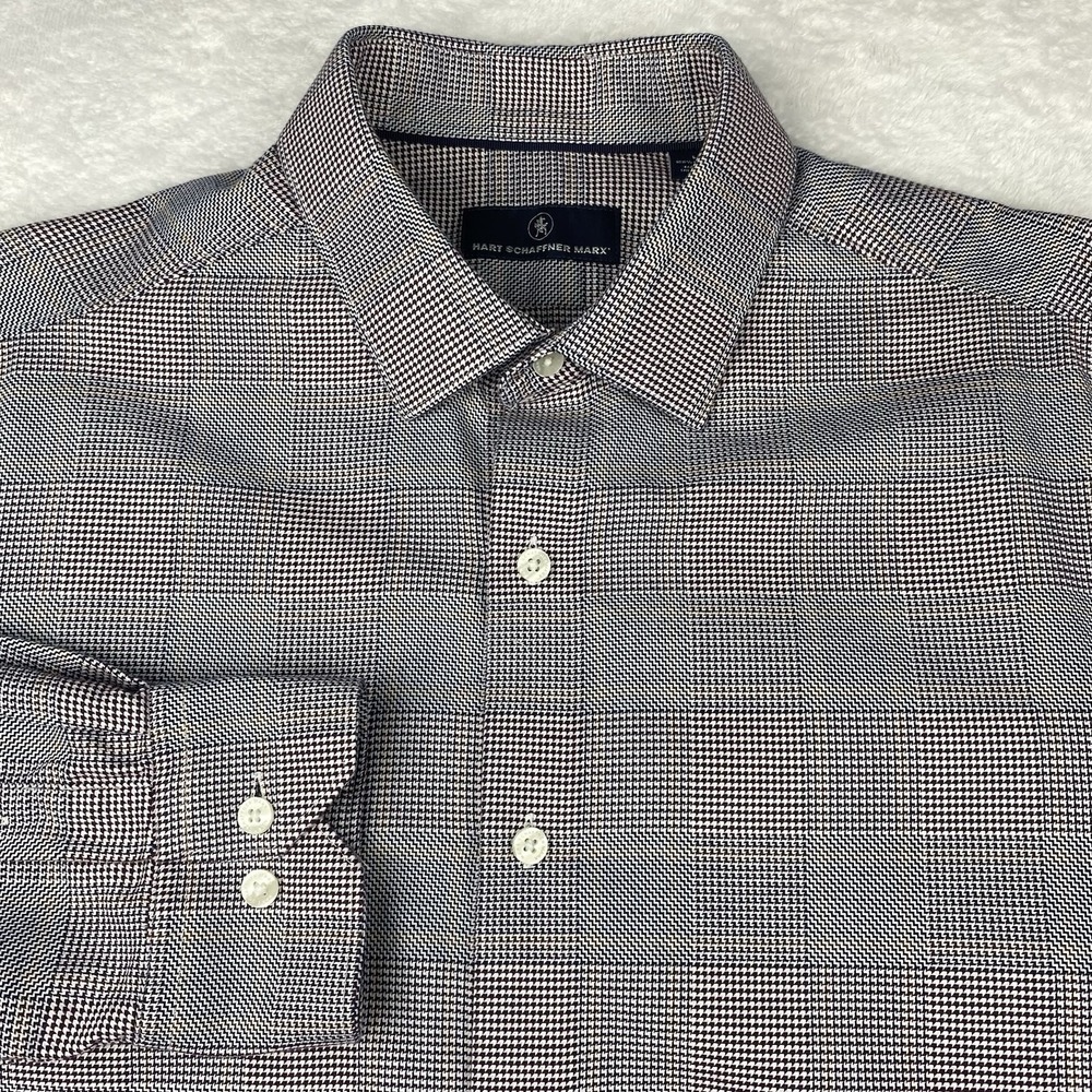 Hart Schaffner Marx Dress Shirt Mens Large Multicolor Square Check Regular Fit‎